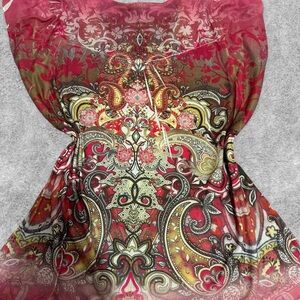 dressbarn Red and Brown Paisley Blouse